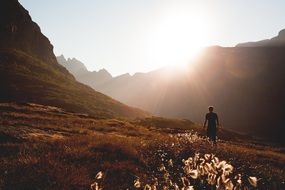 tourist in the mountains in the sunshine