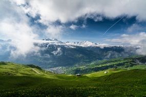 landscape of Snowy mountain and sky with clouds