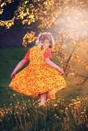 girl running on the meadow