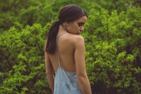girl brunette long hair back view