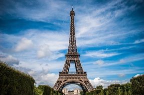 eiffel tower against blue sky in summer