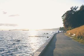 Walking near the water in the park