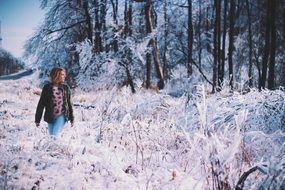 young woman in cold at winter