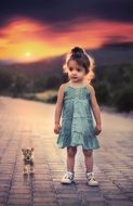 little model girl with a puppy