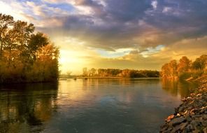 landscape of autumn golden river