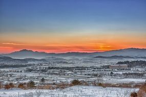 landscape of chuncheon glow sunset at winter