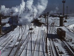 railroad in winter snow