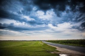 horizon road in green fields