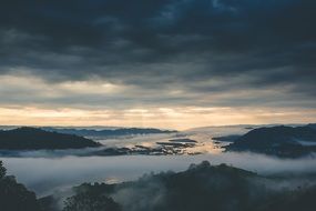 twilight over the tops of the mountains