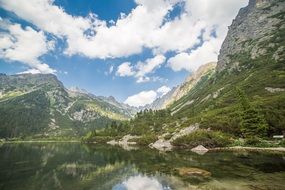 clean lake at the threshold of the mountains