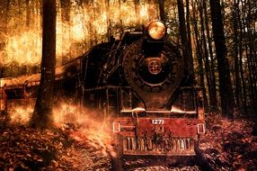 locomotive in fire poster drawing