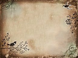 sepia vintage paper card with birds