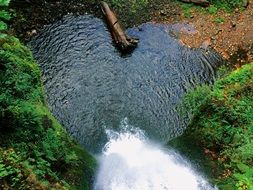 top view of a waterfall in a forest