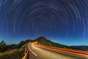 empty night road and starry sky