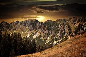 gorgeous sunset landscape, alpine mountains at fall, austria, alm