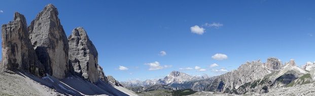 landscape of three zinnen mountains in Italy