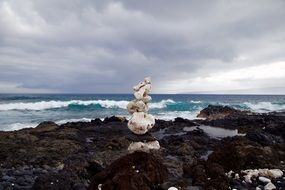 pile of stone on a sea shore