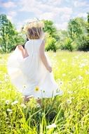 little girl in daisies field