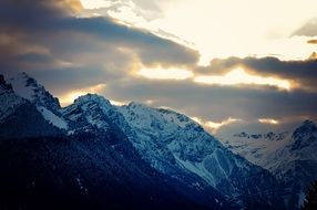 mountain peaks in the snow
