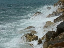 Waves in the water near the rocks