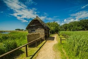 barn by the lake in the countryside