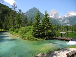 pond view of the background of mountains and rocks