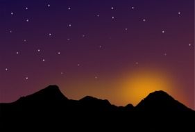 stars at deep purple sunset sky above dark mountains