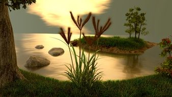 clipart of the lake in the evening
