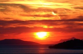 romantic red sunset over a lake in Croatia