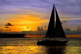 canvas with a ship on the water at sunset