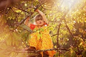 child girl hanging on the tree