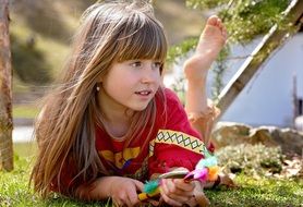 blond long hair girl face relaxed