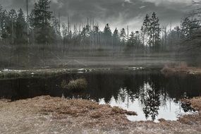 landscape of mysterious fog on lake Gerzen