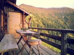 Table,deck and chairs on the porch