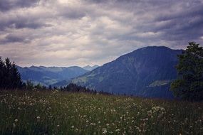 mountain landscape in rainy weather