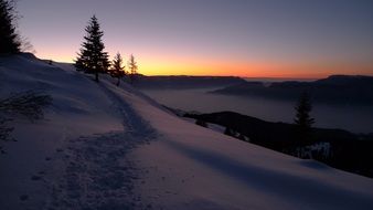 Snowy nature at the sunset