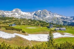 Alpine mountainside with houses, hochschwab