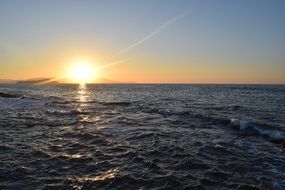 sunset water ocean sky sun light view