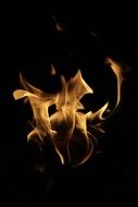 the flames of the fire in the dark
