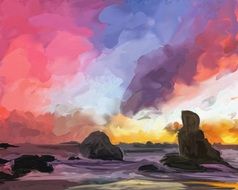 painting with a beautiful sunset over the ocean