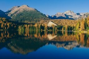 mountain autumn landscape reflected in the lake