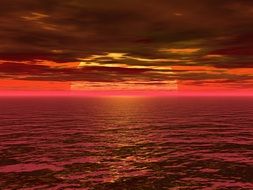 seascape of red sunset over the water