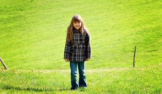 long hair blond girl walking portrait