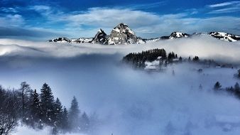 landscape of the tops of the mountains reach the clouds