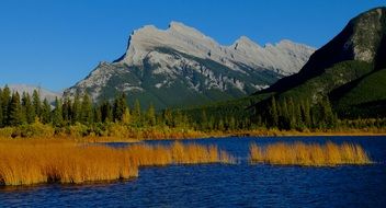 vermilion lakes with mountains sunny landscape