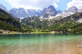 Beautiful Alpine Lake among the snowy mountains in Tyrol, Austria