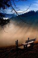 Photo of the bench in the foggy weather