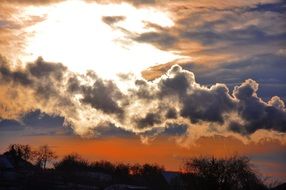 Early sunset behind the clouds