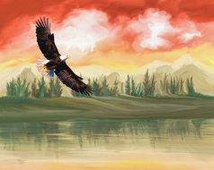 digital art of pond and bird