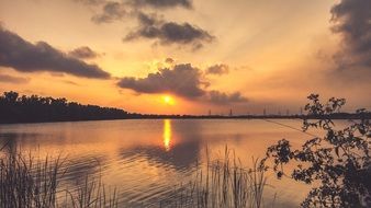 landscape in the form of a sunset over the river